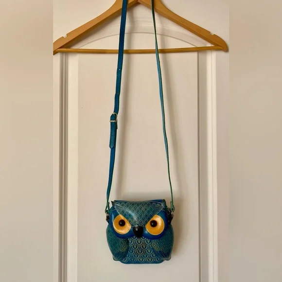 NWOT PurseWorld Australia Unique Blue Owl Crossbody Purse - Picture 7 of 8